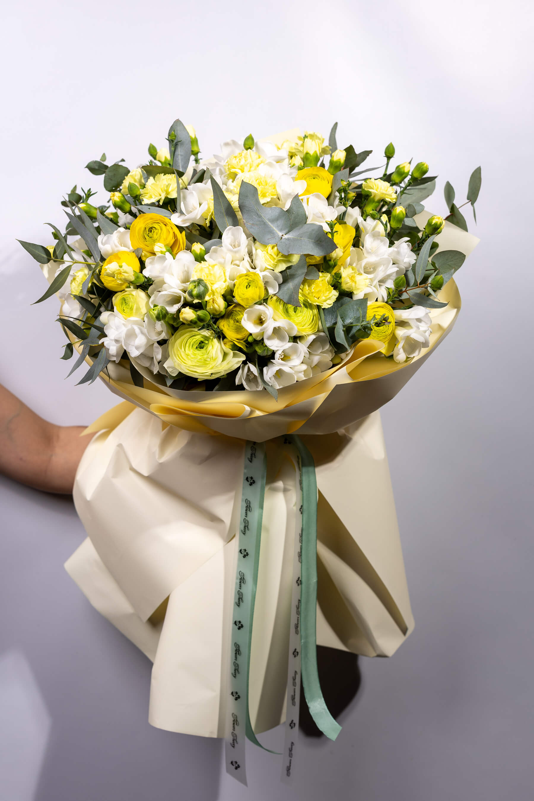 "Golden Dreams" bouquet – freesia, ranunculus, carnations - Thumbnail 1 of 3 | Flowers Theory